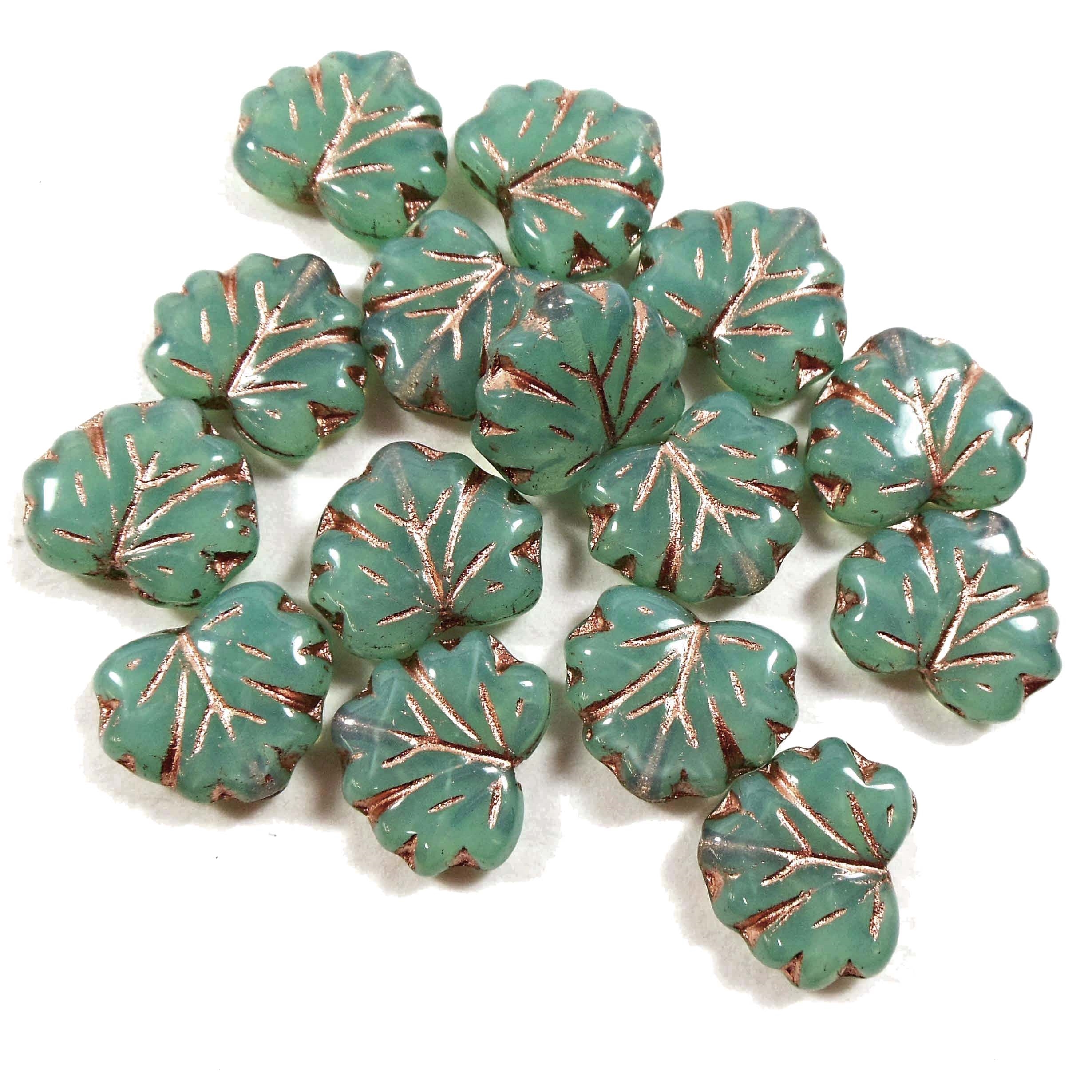 6pcs Opaque White Rustic Gold Patina Wash Large Flat Leaf Carved Beads Leaf Beads Czech Glass 18mm x 13mm