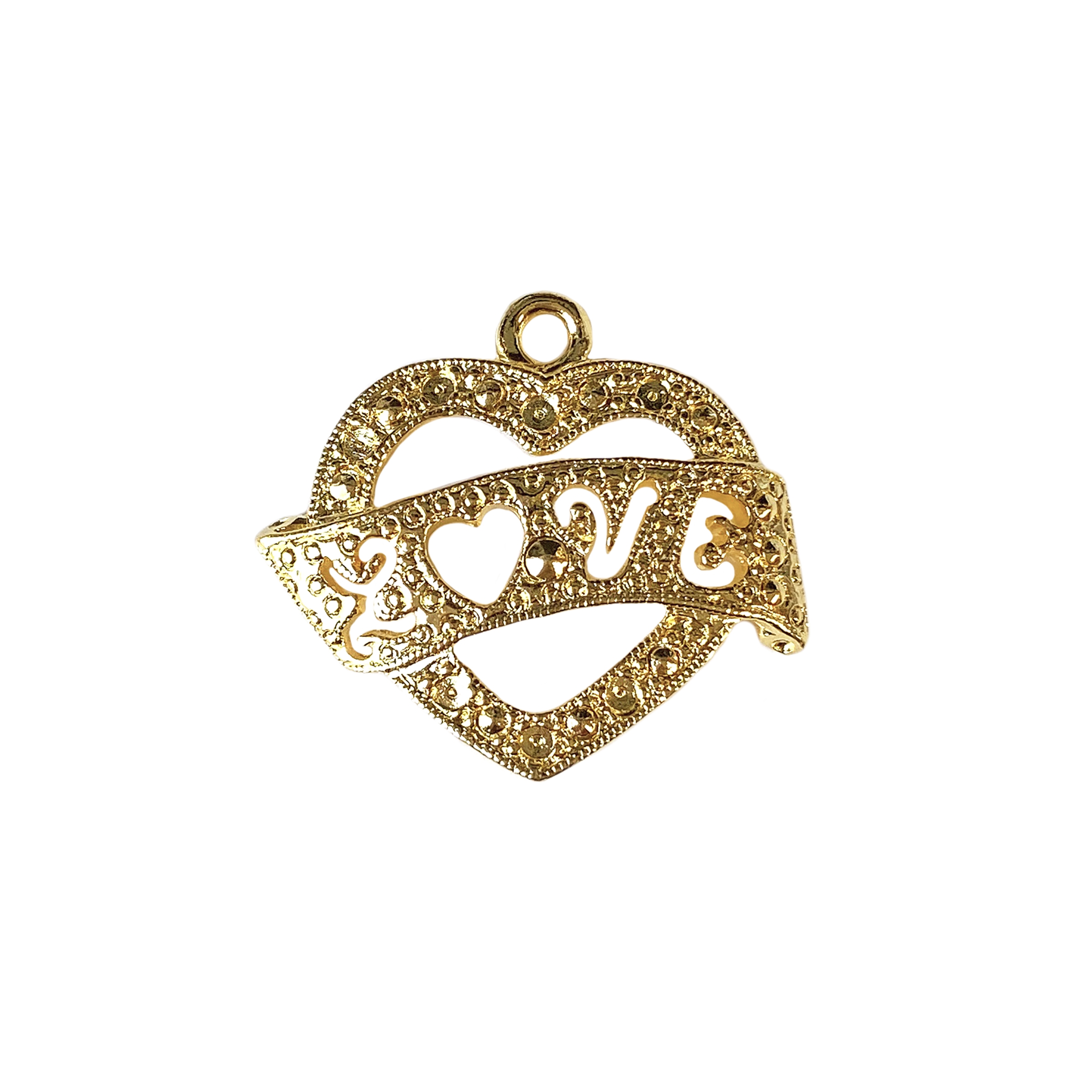 heart love banner pendant, 22K gold finish pewter, love banner, charm ...