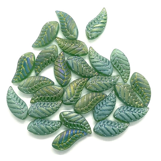 Luster Green Leaf Beads, Beads, Glass, 03545, glass beads, 18 x 8mm, green  colors, spring green, sided drilled, mix green, 25 pieces, jewelry making