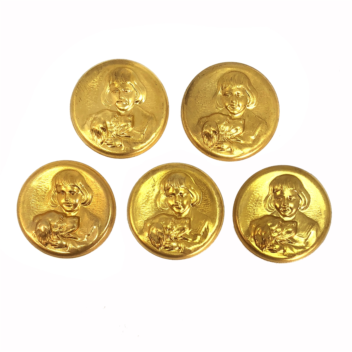 brass medallion stamping, raw brass, boy with dog, jewelry making, B'sue  Boutiques, US Made, nickel free, brass stampings ,brass medallions, 06818,  dog, boy, 34mm, medallion, circular