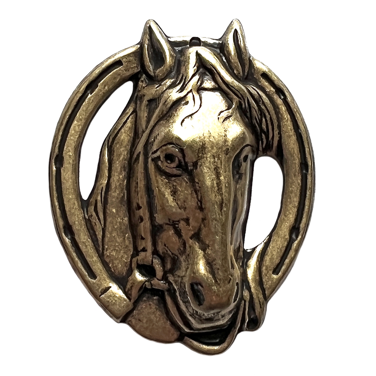 horse stamping, antique brass, horse, horse pendant, horse head in horse  shoe, brass stamping, horse show, horse jewelry, 39x31mm, jewelry making,  vintage supplies, jewelry findings, jewelry supplies, B'sue Boutiques,  nickel free, US