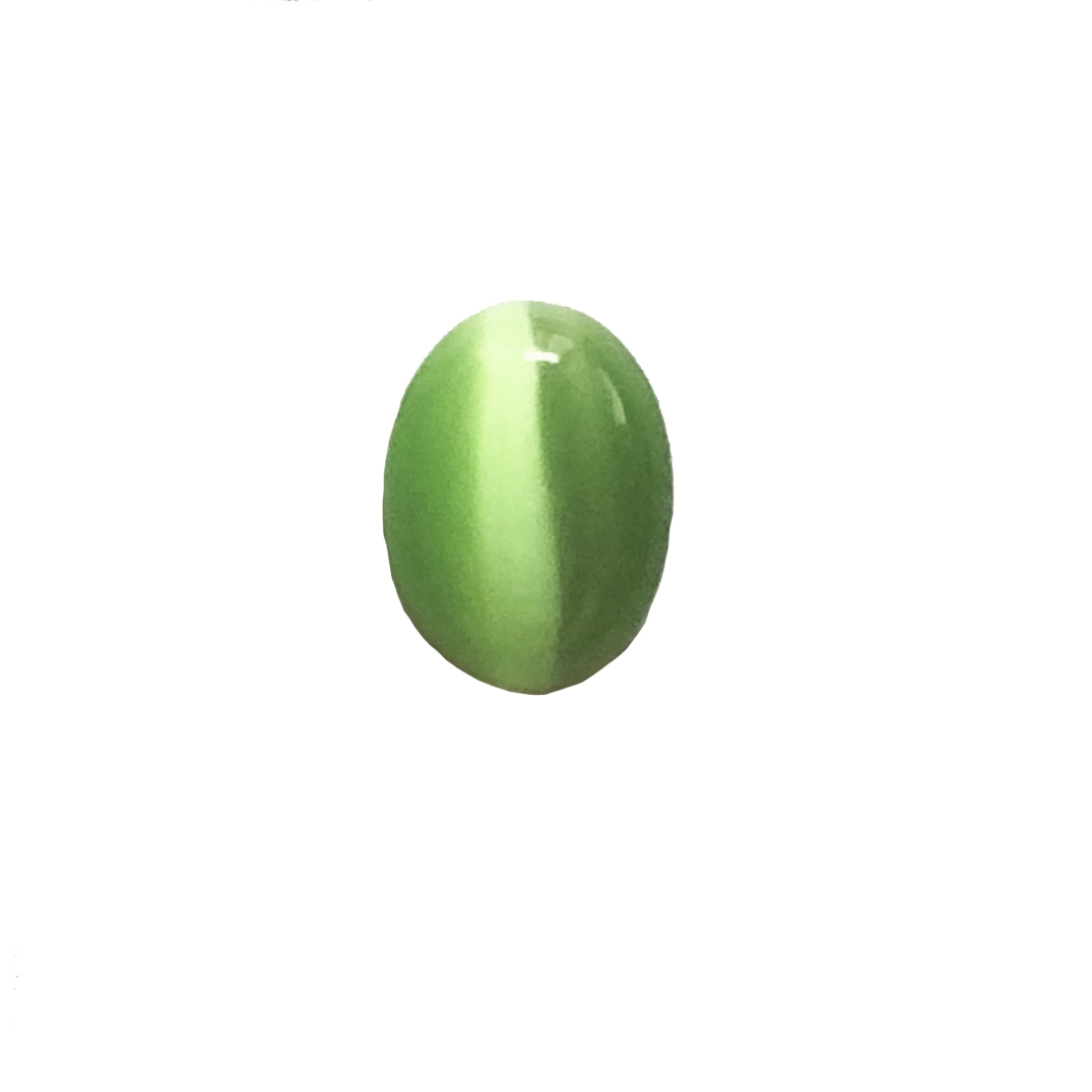 light green cat's eye stone, focal stone, fiber optic, glass stone, glass,  cat's eye, peridot stone, cabochon, transparent, oval, glossy shine, oval 